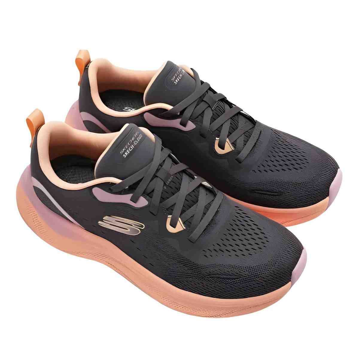 Tênis Corrida Feminino Skechers Skech Cloud Roxo E Laranja Preto 3