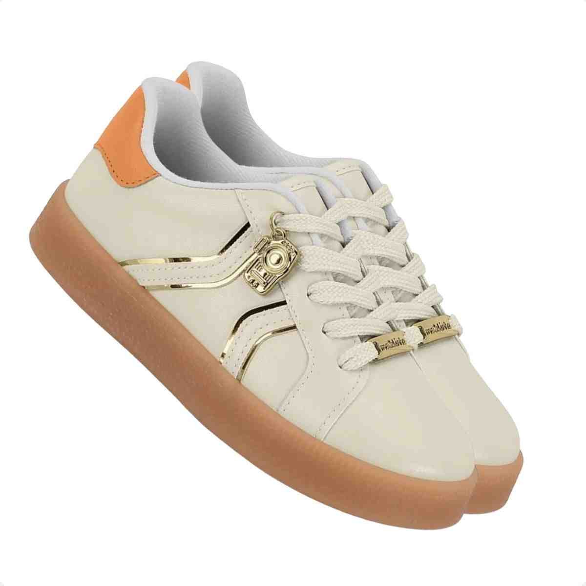 Tênis Casual Infantil Molekinha Branco Off Dourado Branco 2