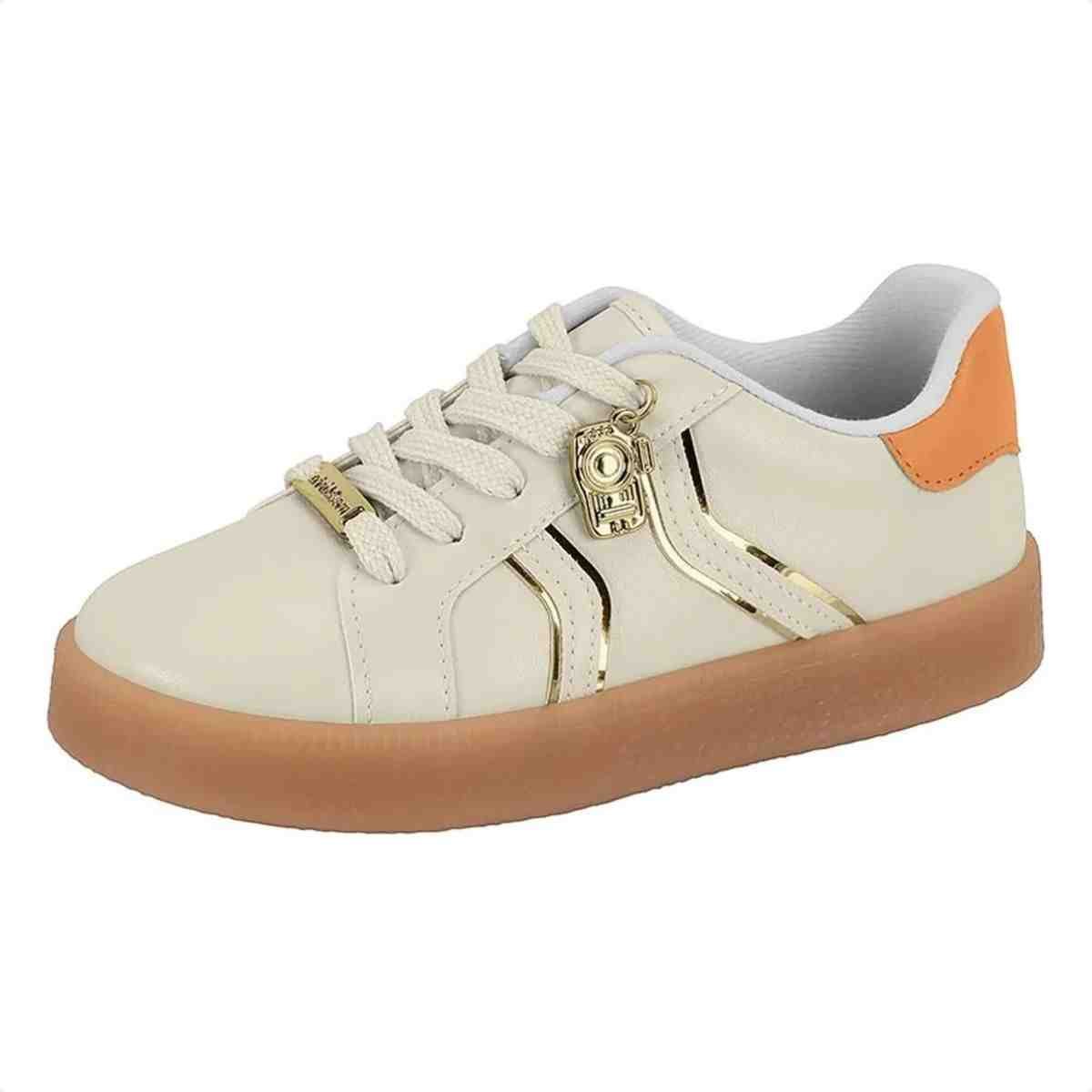 Tênis Casual Infantil Molekinha Branco Off Dourado Branco 4