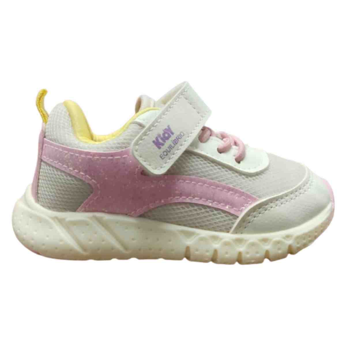 Tênis Running Infantil Kidy  Branco Rosa
