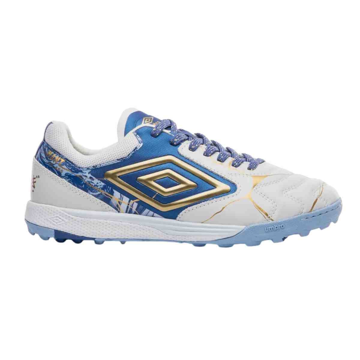 Chuteira Society Masculina Umbro Ada Master Class Pro Bump Branca E Azul