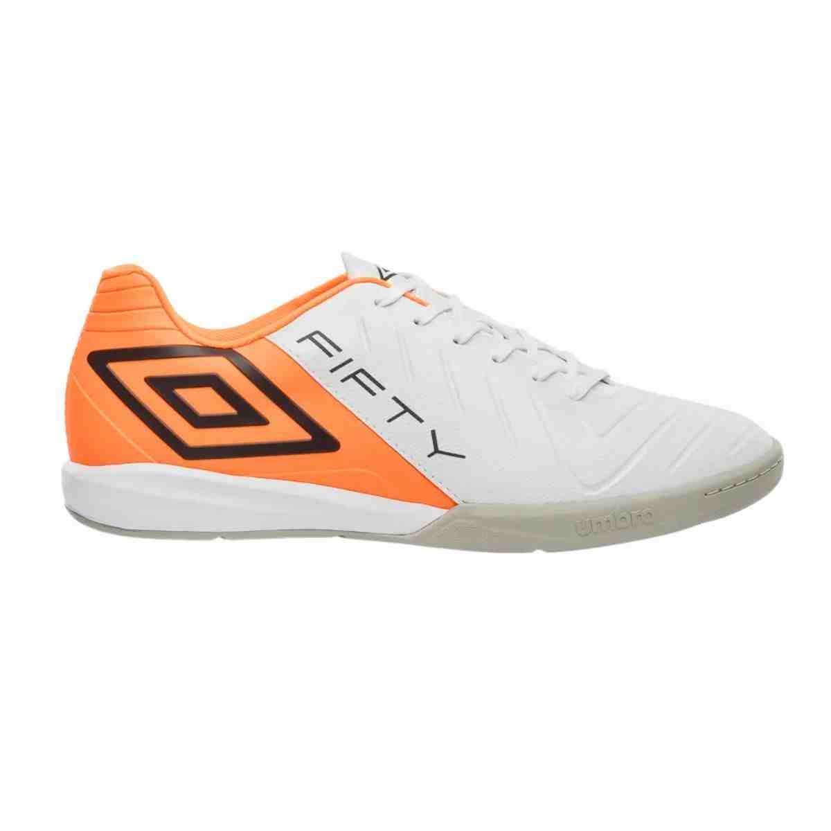 Chuteira Indoor Masculina Umbro Fifty Vi Branco E Laranja