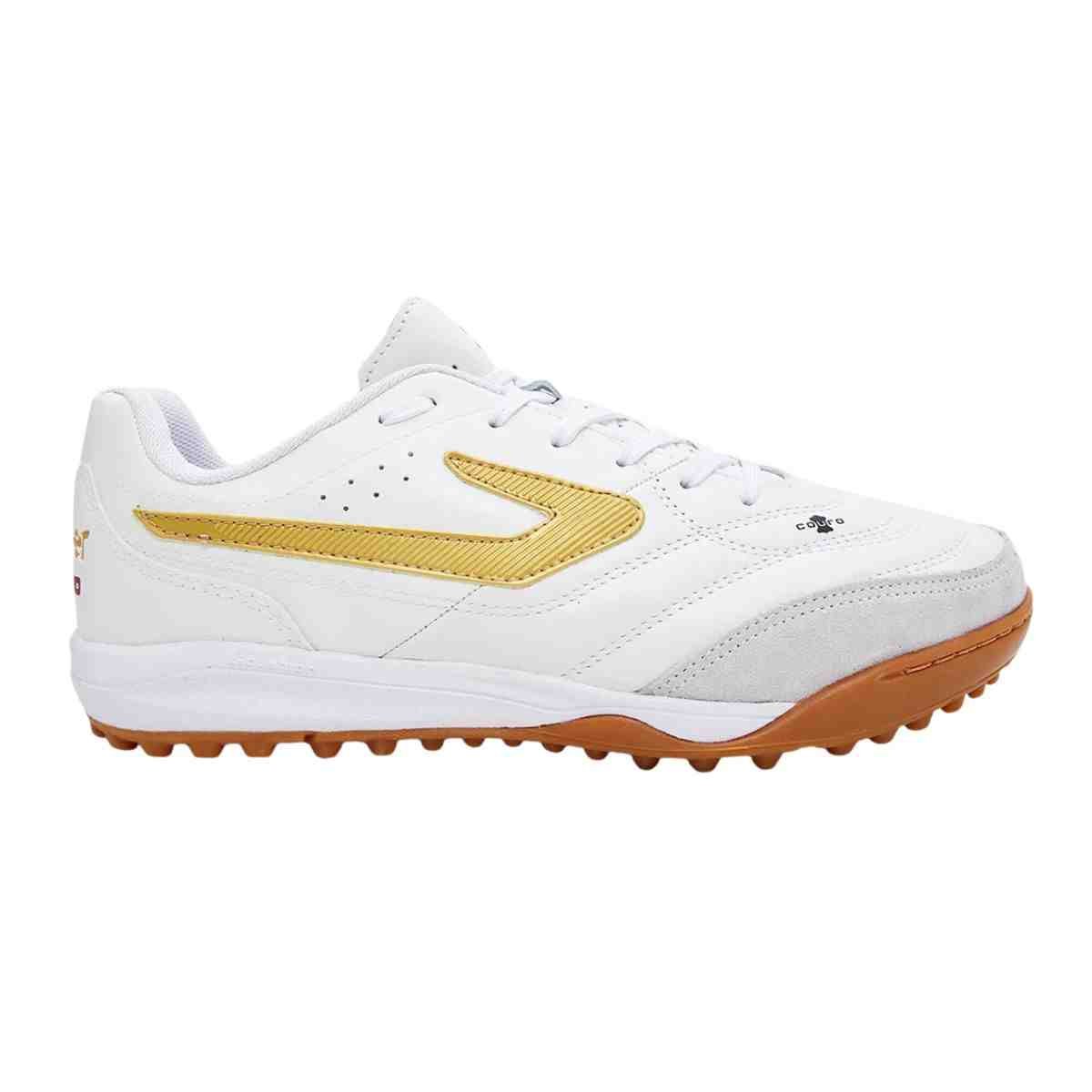 Chuteira Society Masculina Topper Maestro Pro Vi Branca E Dourada