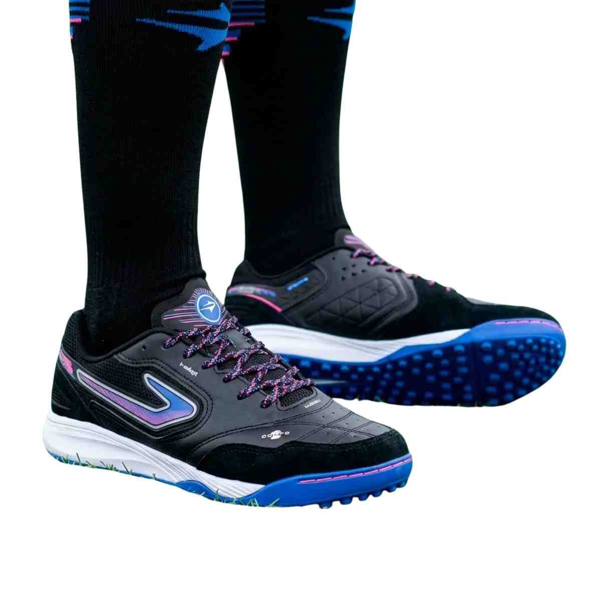 Chuteira Society Masculina Topper Dominator Pro Vi Preta E Azul Preto/Azul 6