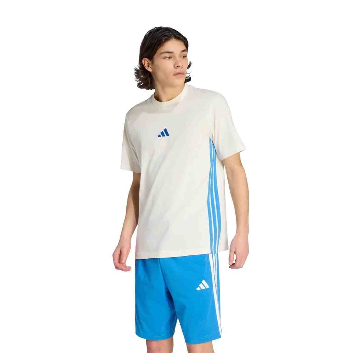 Camiseta Masculina Adidas Essentials 3 Stripes Off White