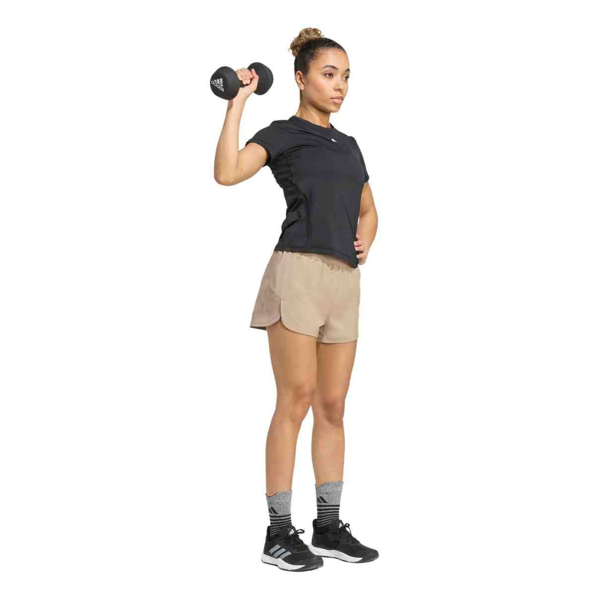 Shorts Feminino Curto Adidas Tech Pacer Marrom Claro Bege 2
