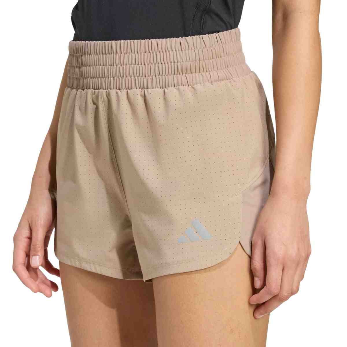 Shorts Feminino Curto Adidas Tech Pacer Marrom Claro Bege 4