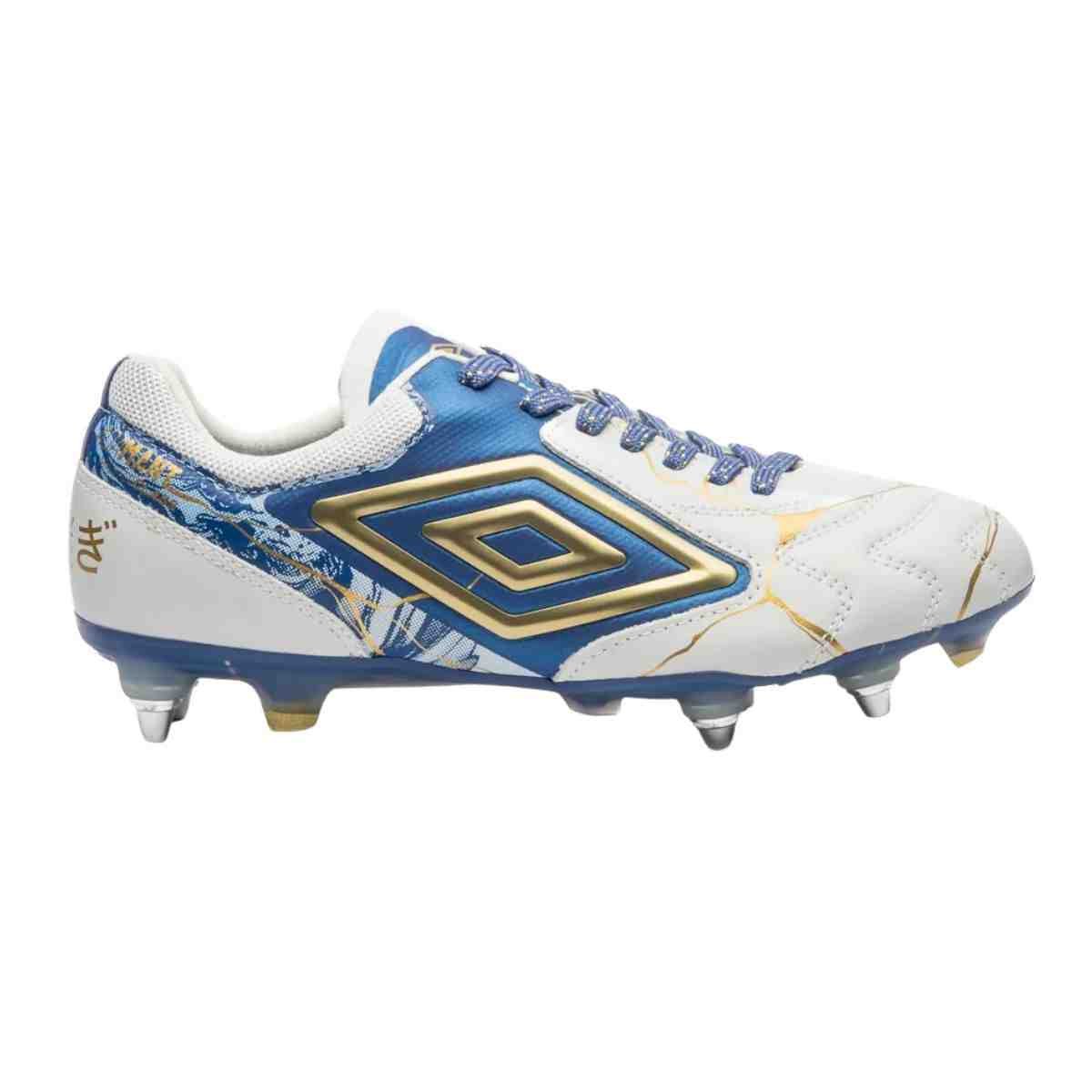 Chuteira Campo Masculina Umbro Ada Master Class Pro Sg Kints Branca E Azul