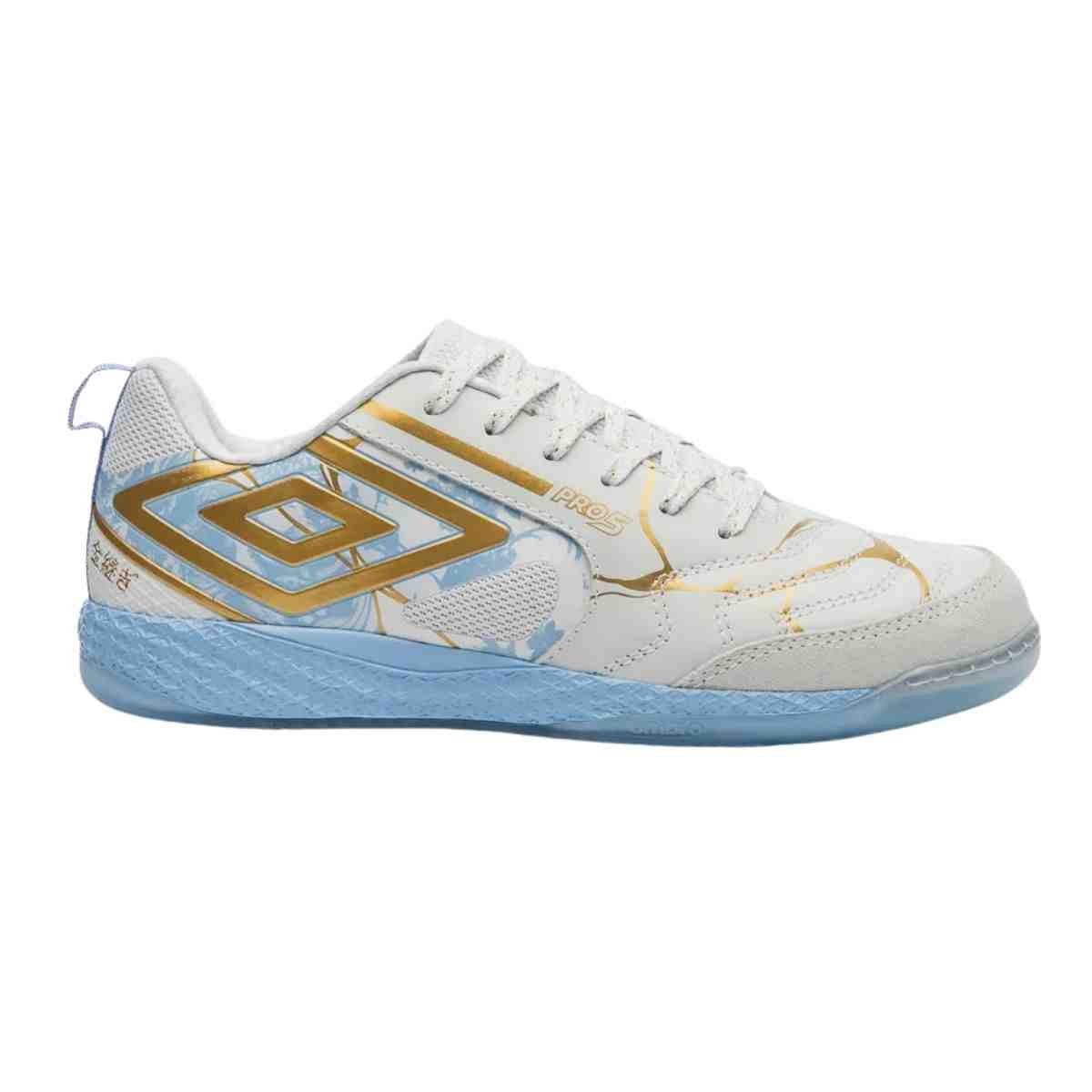 Chuteira Indoor Masculina Umbro Pro 5 Bump Kintsugi Branca E Azul