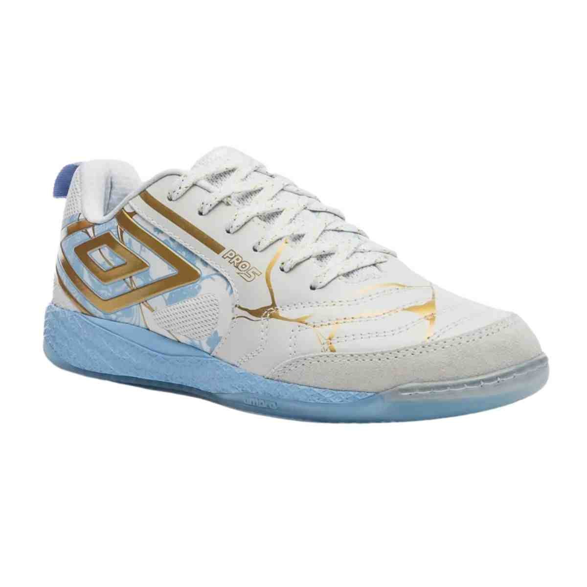 Chuteira Indoor Masculina Umbro Pro 5 Bump Kintsugi Branca E Azul Branco 2