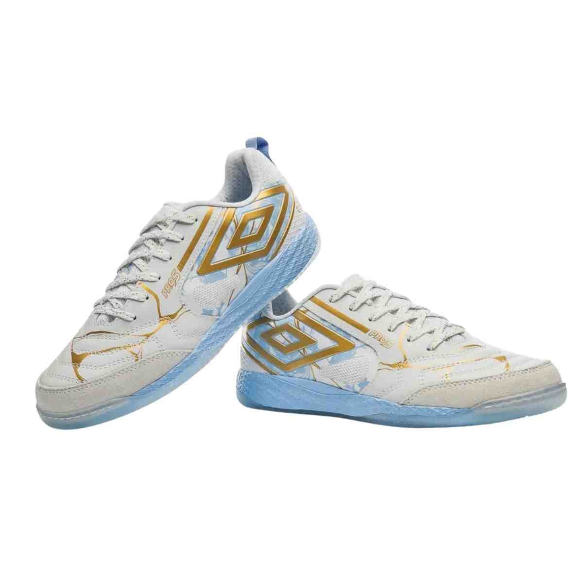 Chuteira Indoor Masculina Umbro Pro 5 Bump Kintsugi Branca E Azul Branco 6