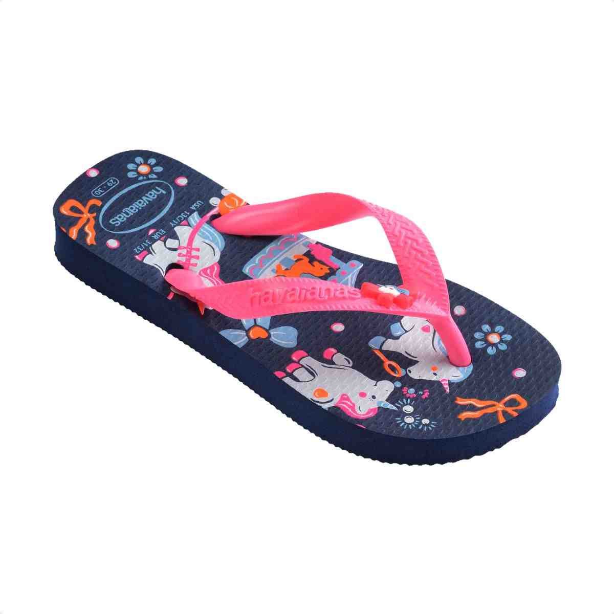 Chinelo Dedo Infantil Havaianas Kids Fantasy Azul Marinho Rosa 2
