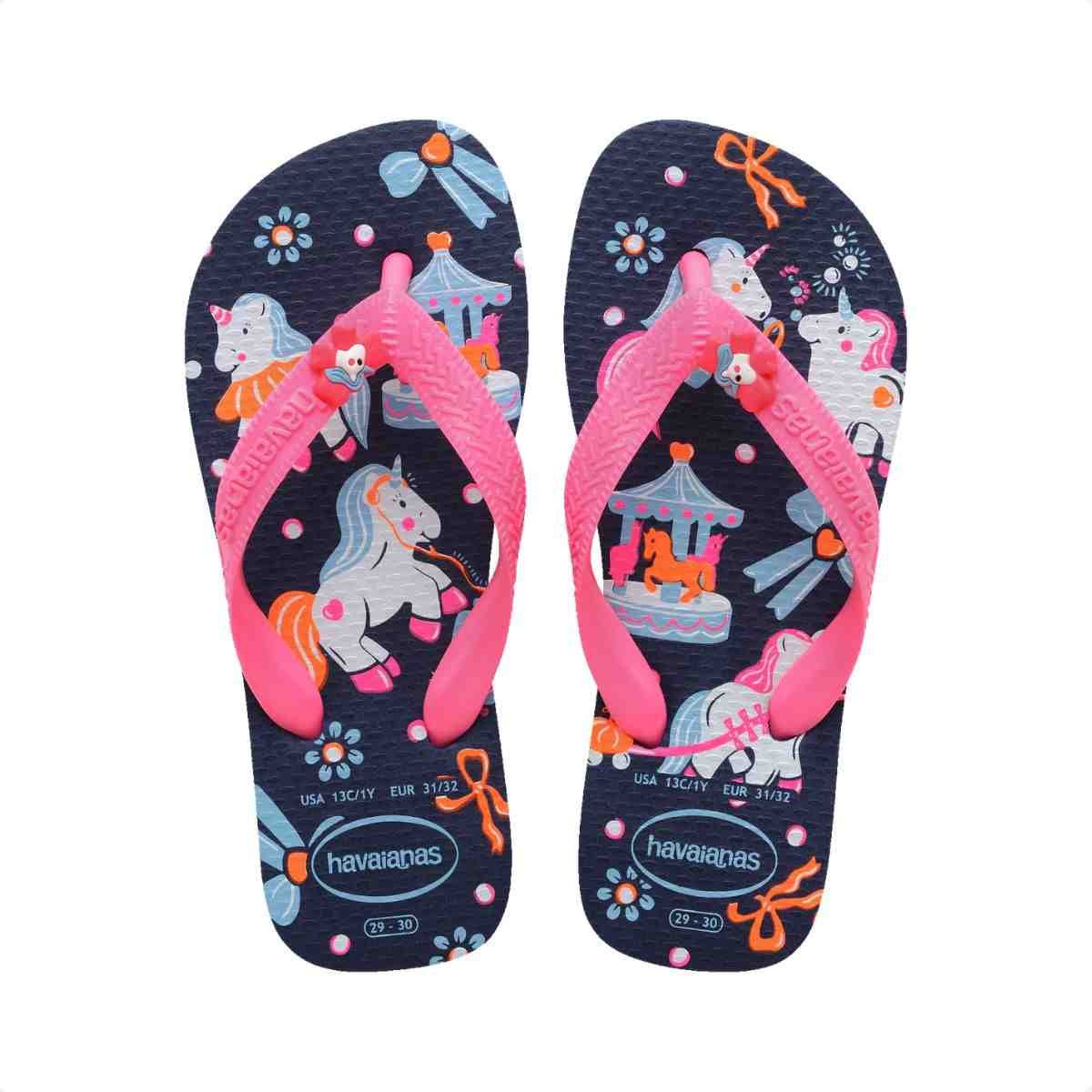 Chinelo Dedo Infantil Havaianas Kids Fantasy Azul Marinho Rosa 3