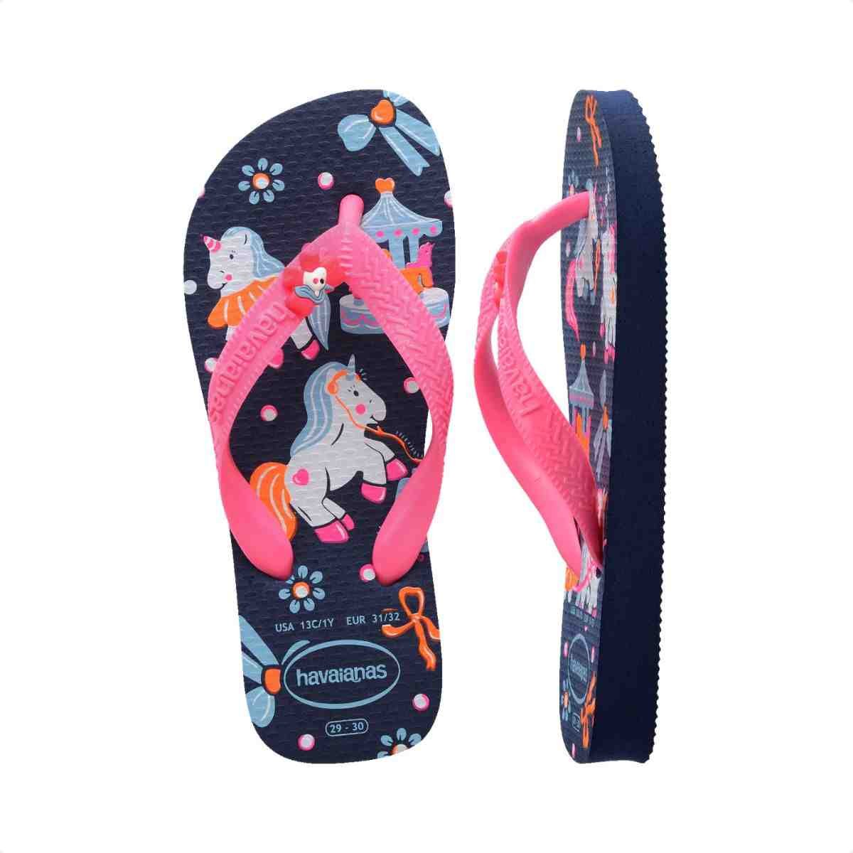 Chinelo Dedo Infantil Havaianas Kids Fantasy Azul Marinho Rosa 5