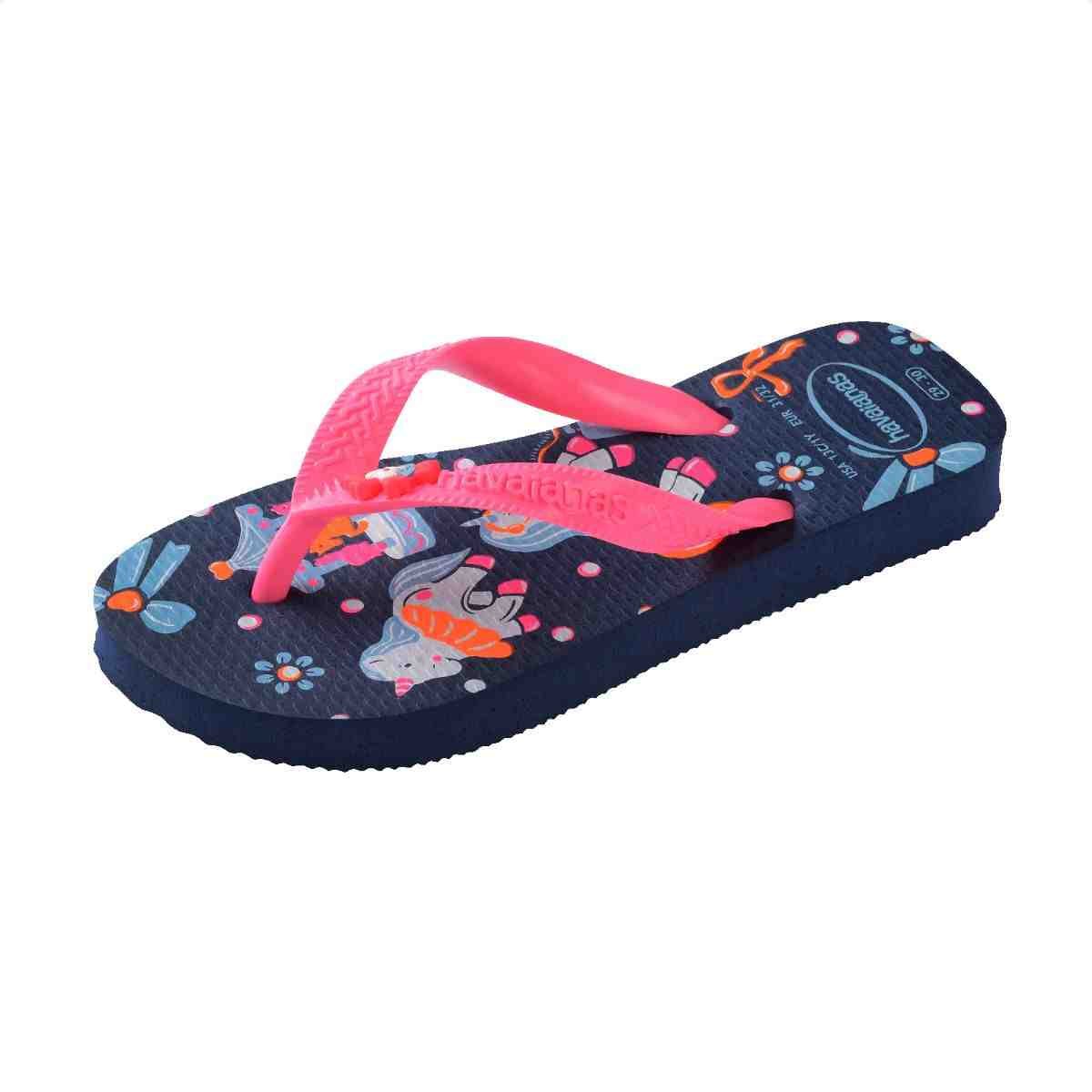 Chinelo Dedo Infantil Havaianas Kids Fantasy Azul Marinho Rosa 6