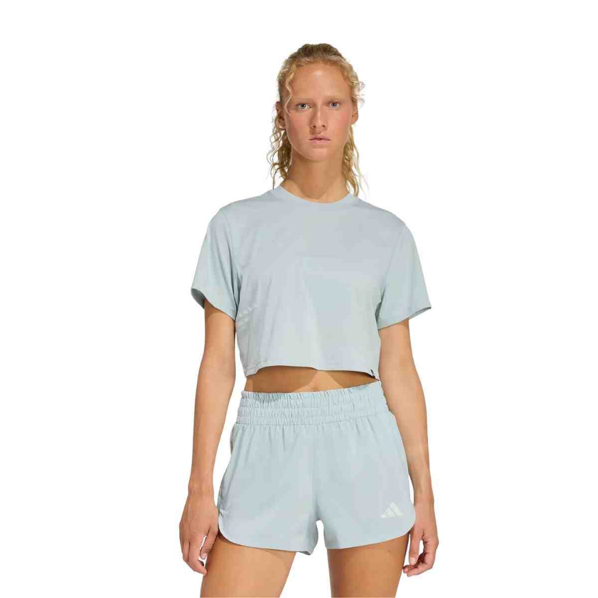 Camiseta Feminina Adidas Estampada Treino Climacool Power Verde Cinza