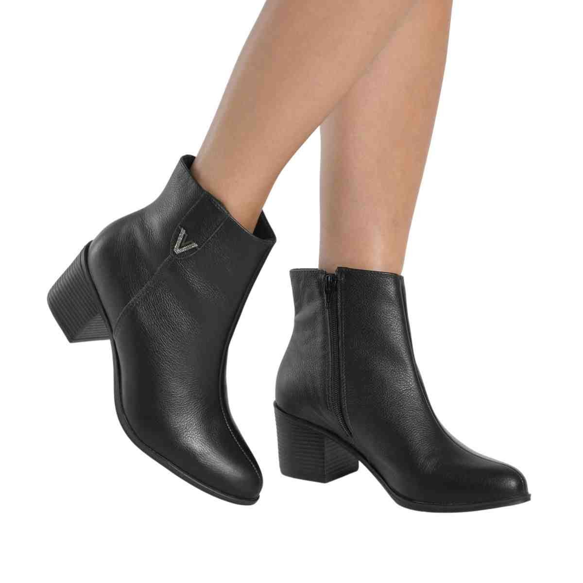 Bota Feminina Salto Bloco Cano Baixo Via Marte Preta Preto 4