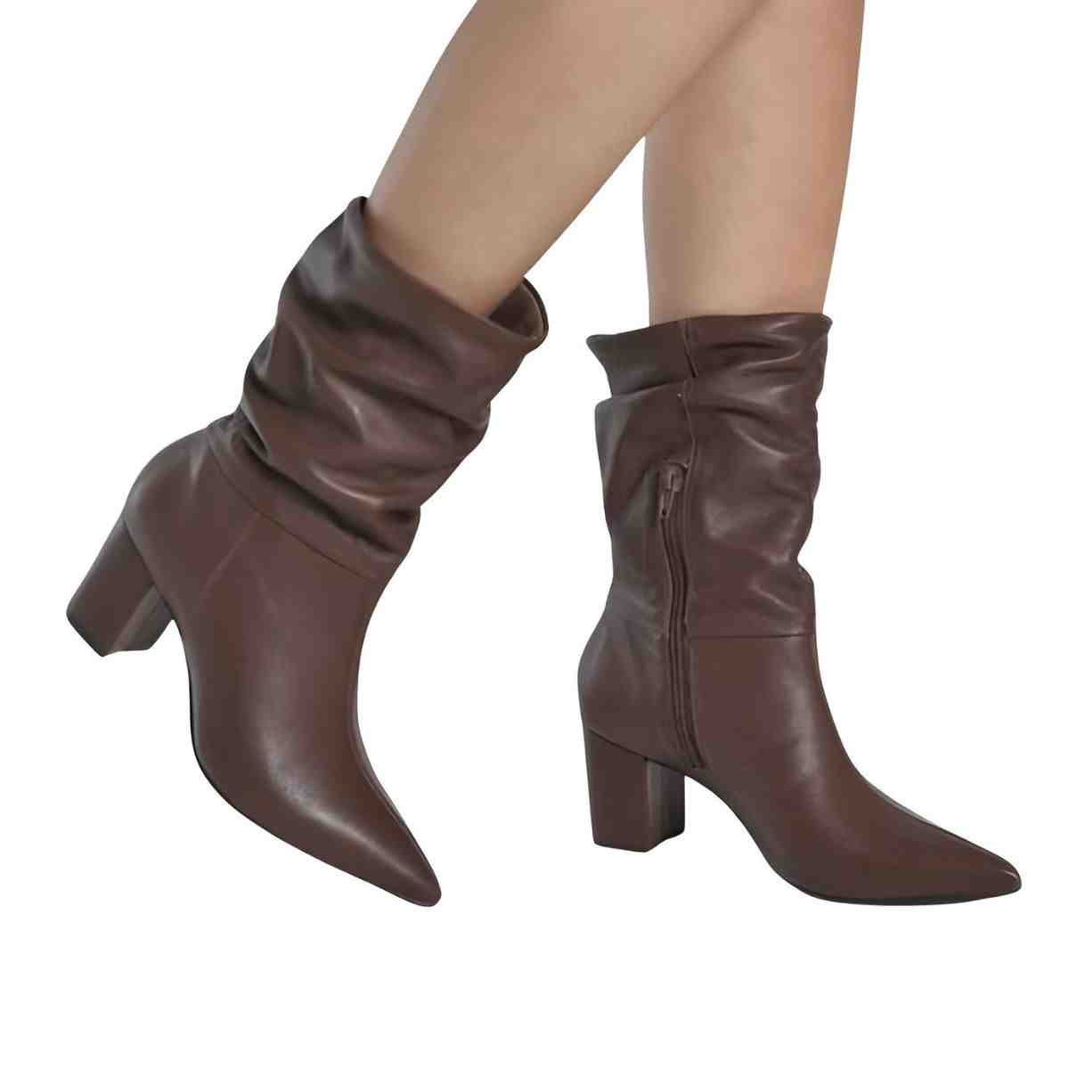 Bota Feminina Social Cano Médio Via Marte Marrom Marrom 4