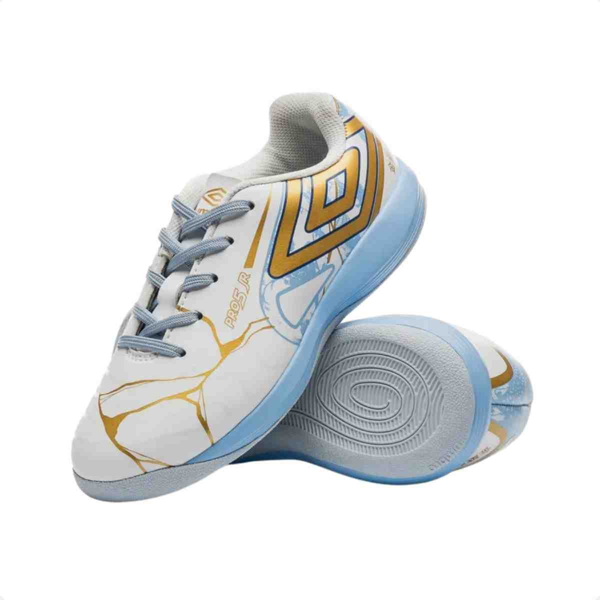 Chuteira Indoor Infantil Umbro Pro 5 Jr Kintsugi Branco E Dourado Branco/ Dourado 7