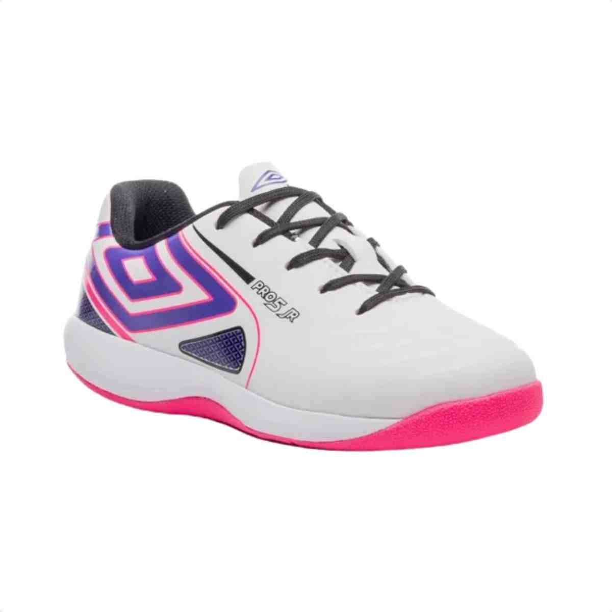 Chuteira Indoor Infantil Umbro Pro 5 Jr Branco E Rosa Branco/Rosa 2