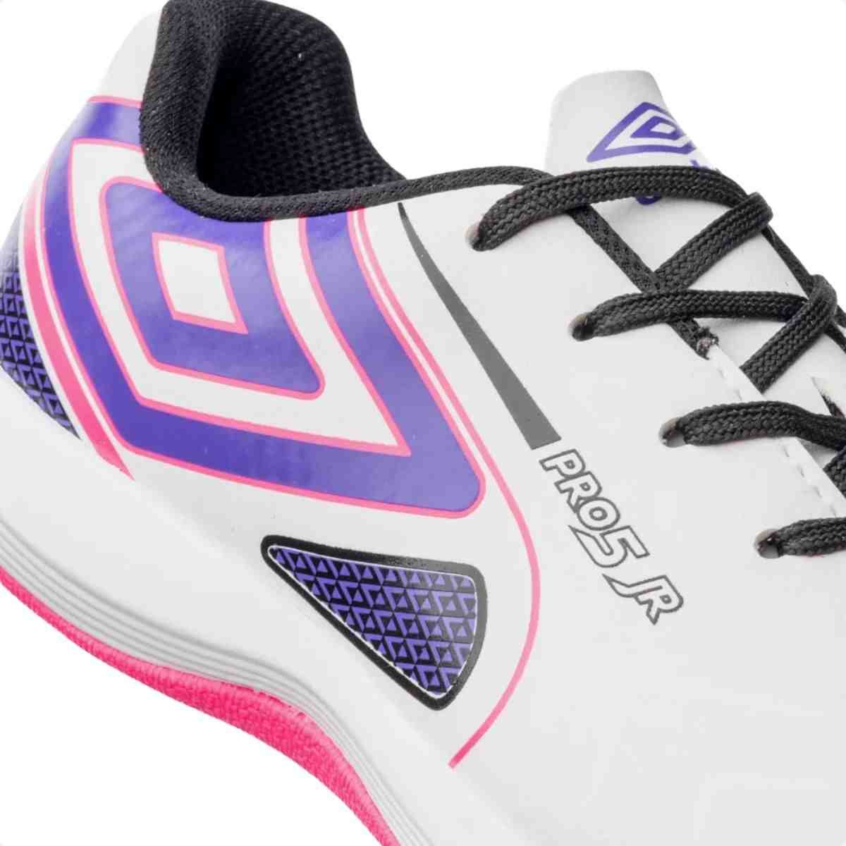 Chuteira Indoor Infantil Umbro Pro 5 Jr Branco E Rosa Branco/Rosa 3