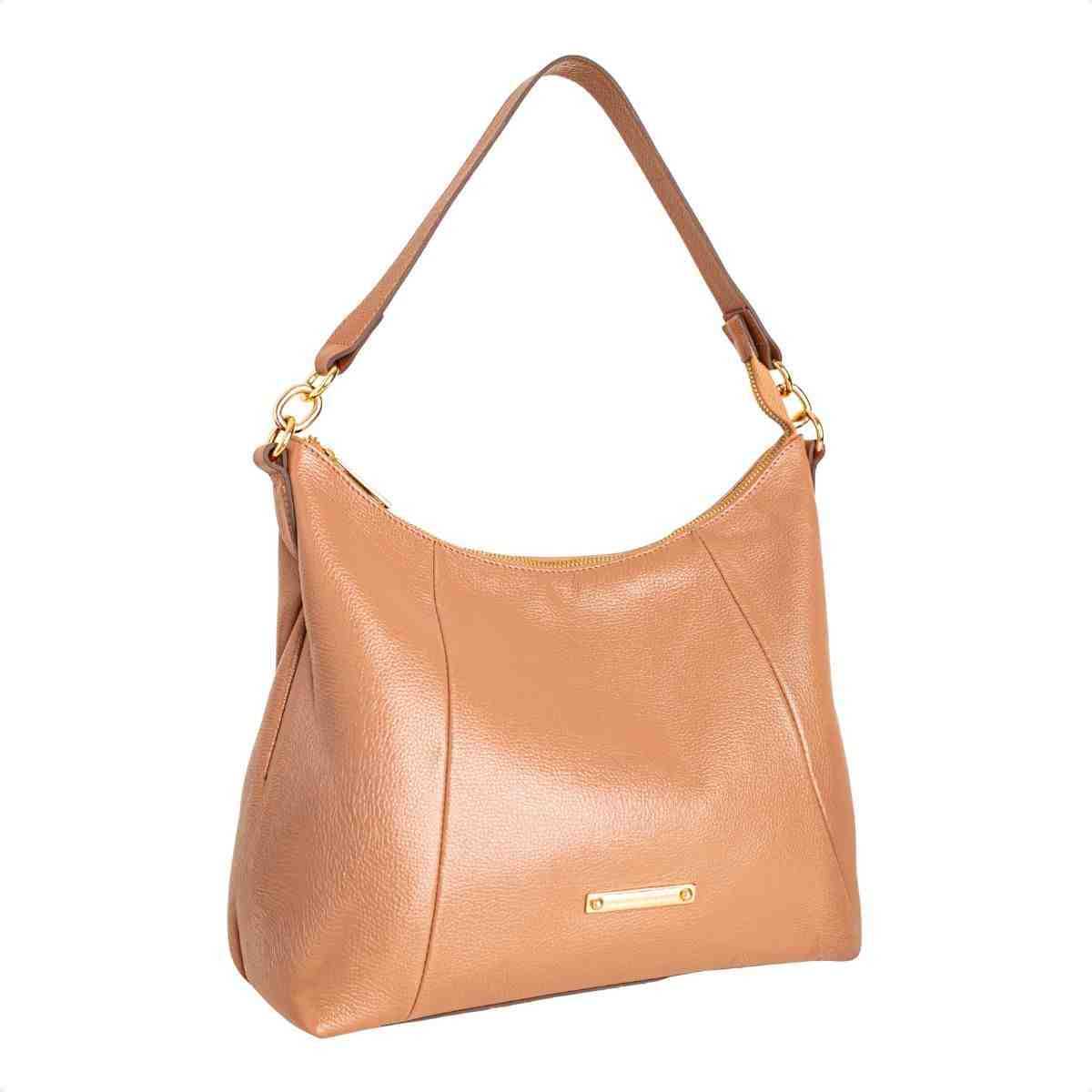Bolsa Feminina Dm Transversal Couro Grande Macia Bege 2