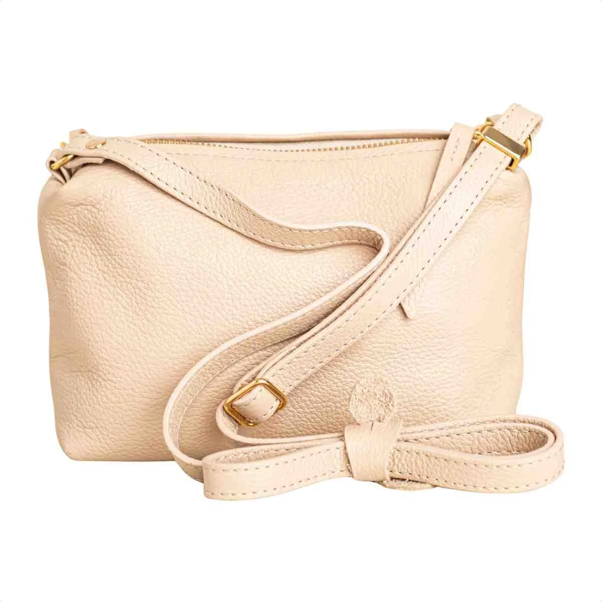 Bolsa Feminina Dm Transversal Crossbody De Couro Creme 5