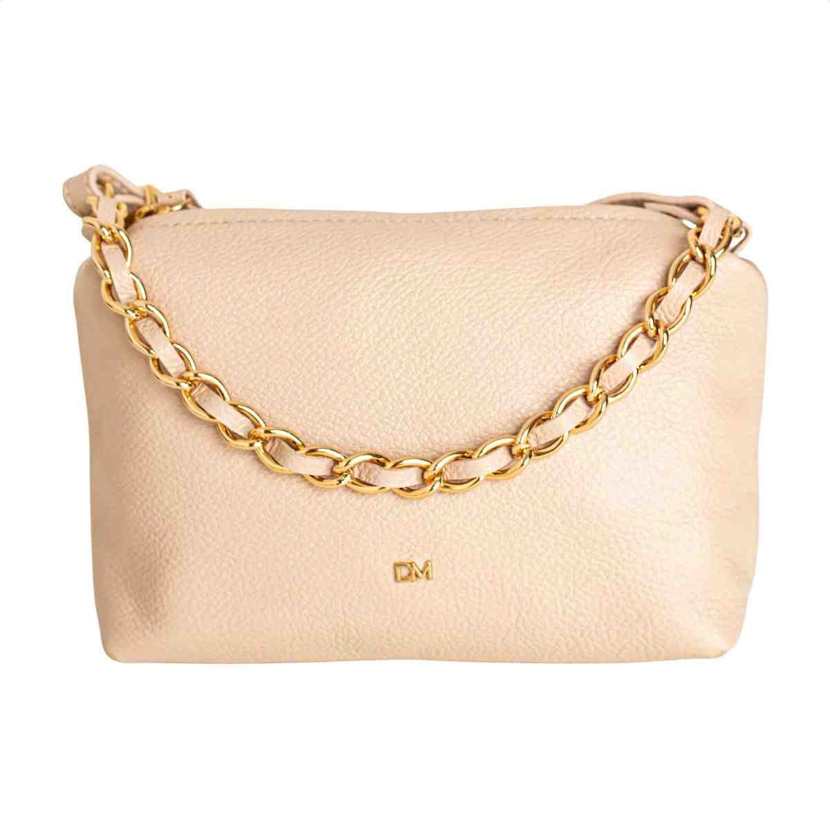 Bolsa Feminina Dm Transversal Crossbody De Couro Creme 6