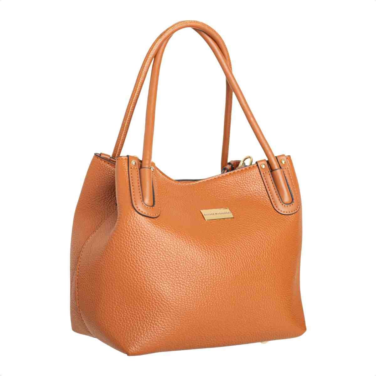 Bolsa Feminina Dm Tote Bag Transversal De Couro Caramelo Marrom 2