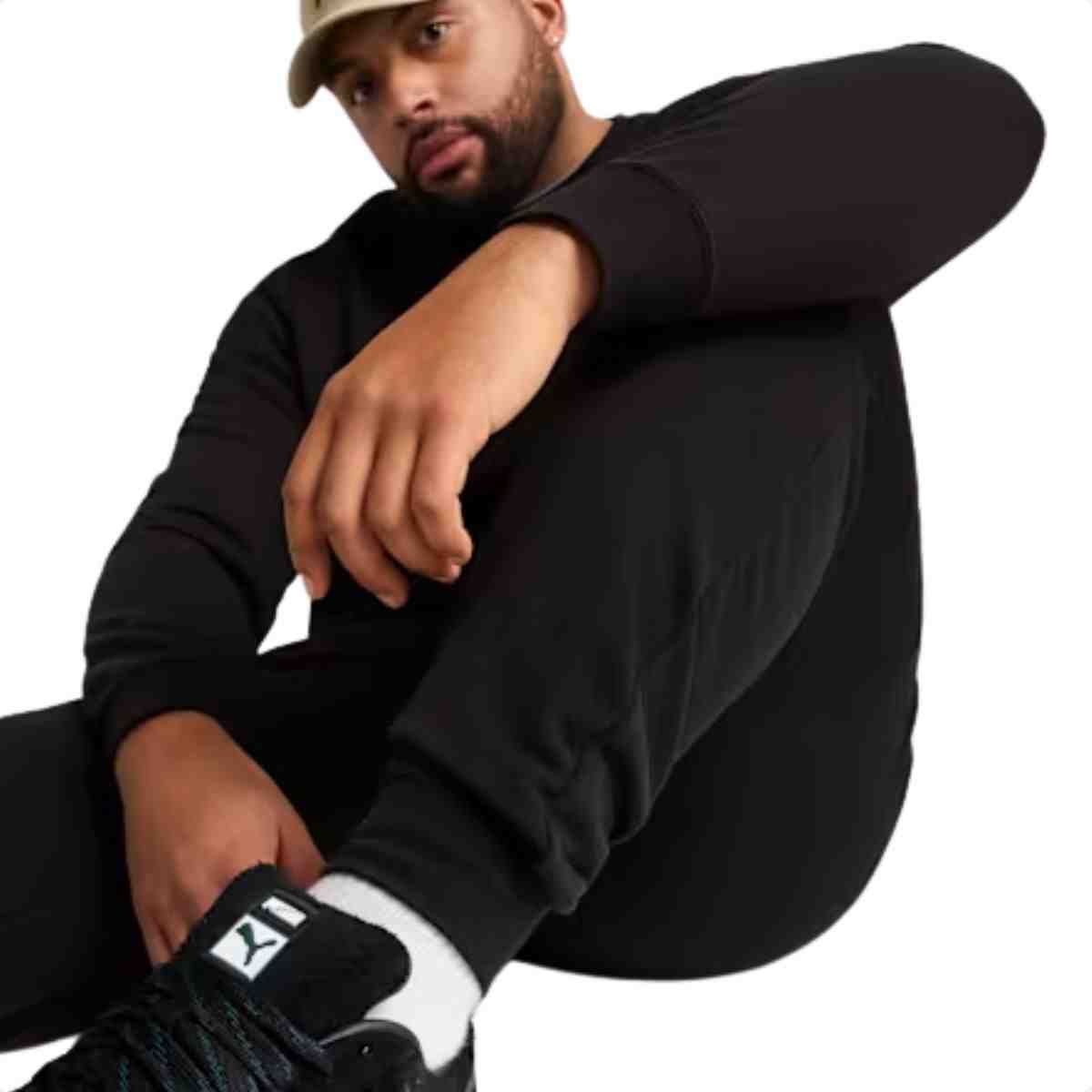 Calca Moleton Masculina Puma Logo Sweatpants Preta Preto 3
