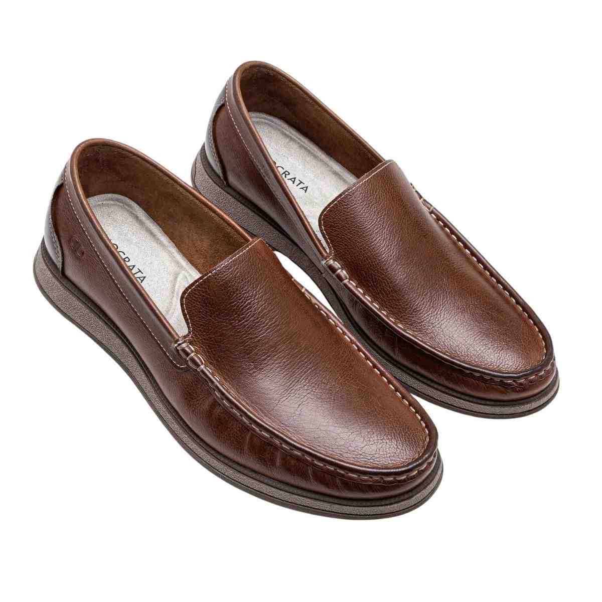 Sapato Mocassim Masculino Democrata Em Couro Nash Marrom Marrom 2