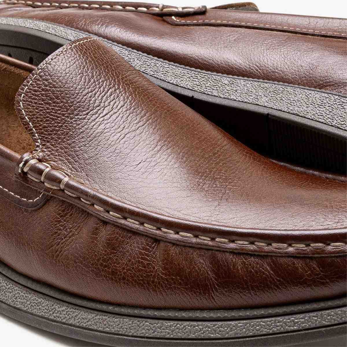 Sapato Mocassim Masculino Democrata Em Couro Nash Marrom Marrom 3