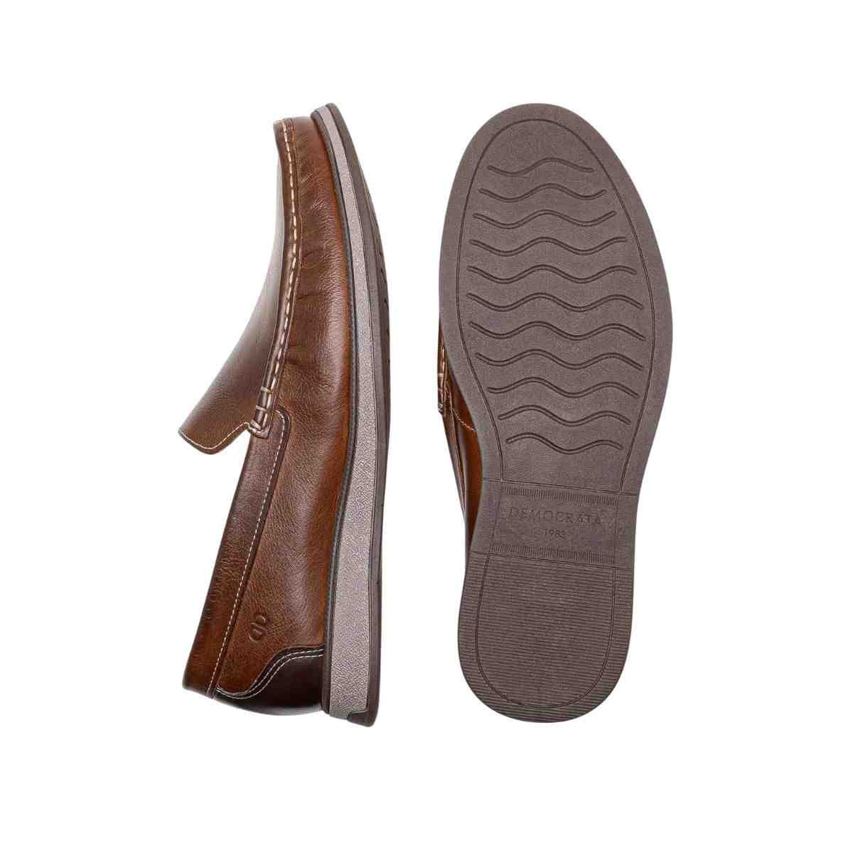 Sapato Mocassim Masculino Democrata Em Couro Nash Marrom Marrom 4