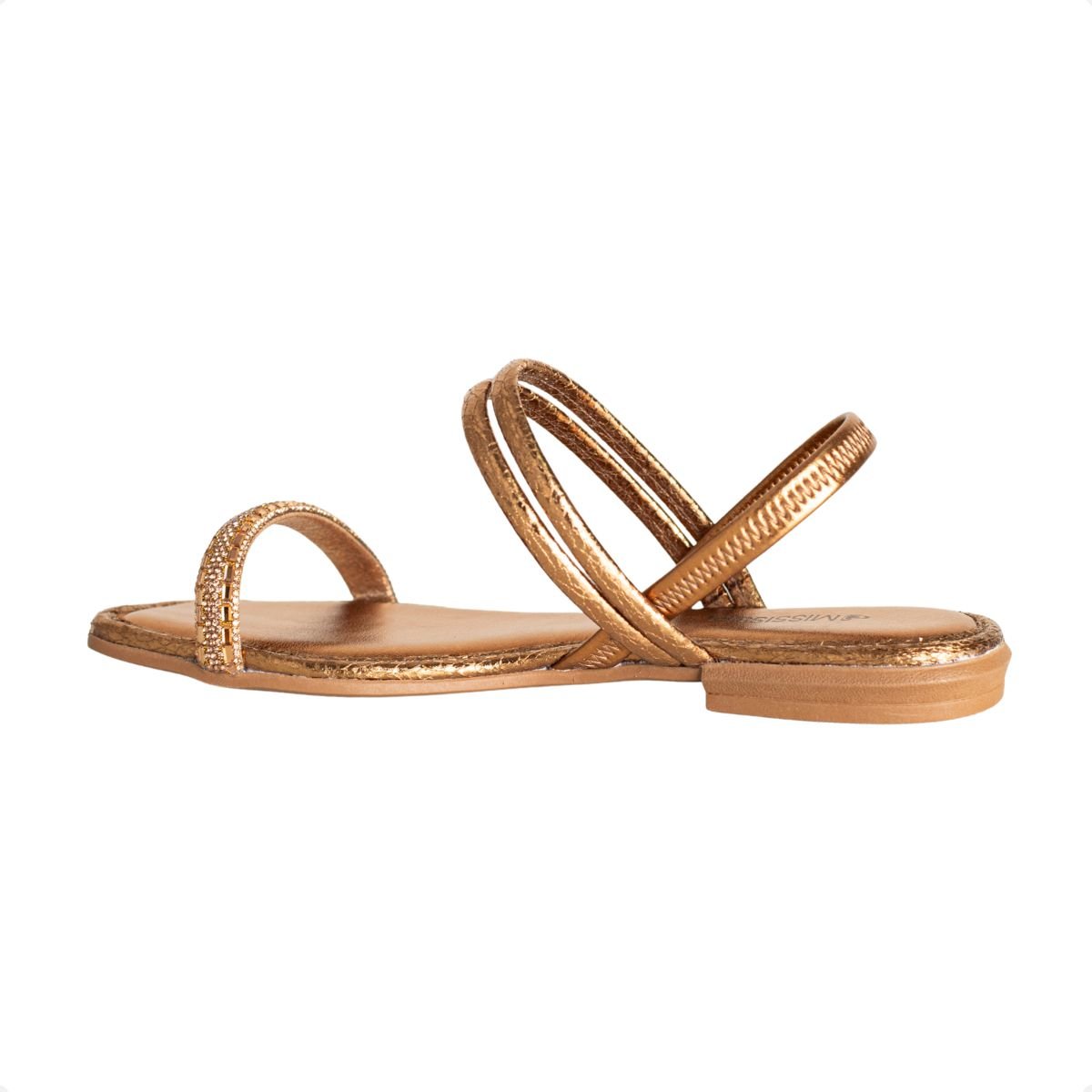 Sandália Rasteira Metalizada Com Strass Bronze 5
