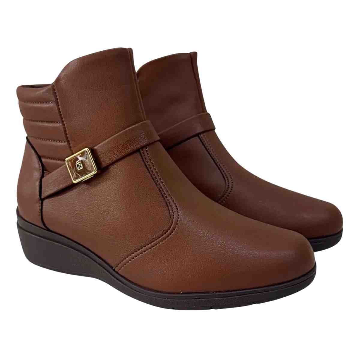 Bota Feminina Anabela Cano Baixo Piccadilly Marrom Marrom 3