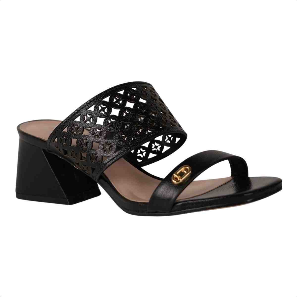 Tamanco Salto Médio Feminino Grosso Luz Da Lua Preto Preto 2