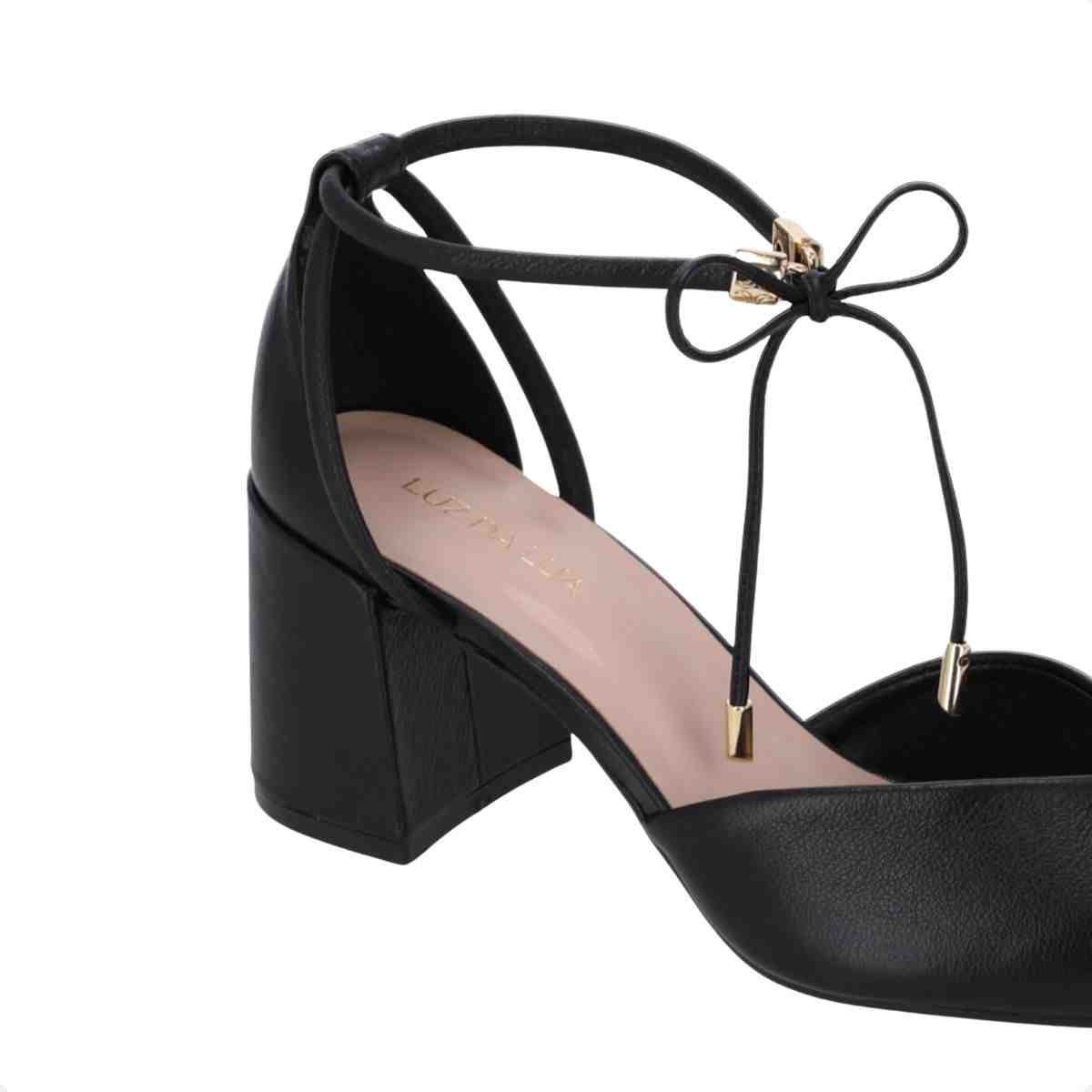 Sapato Salto Médio Grosso Feminino Luz Da Lua Preto Preto 7