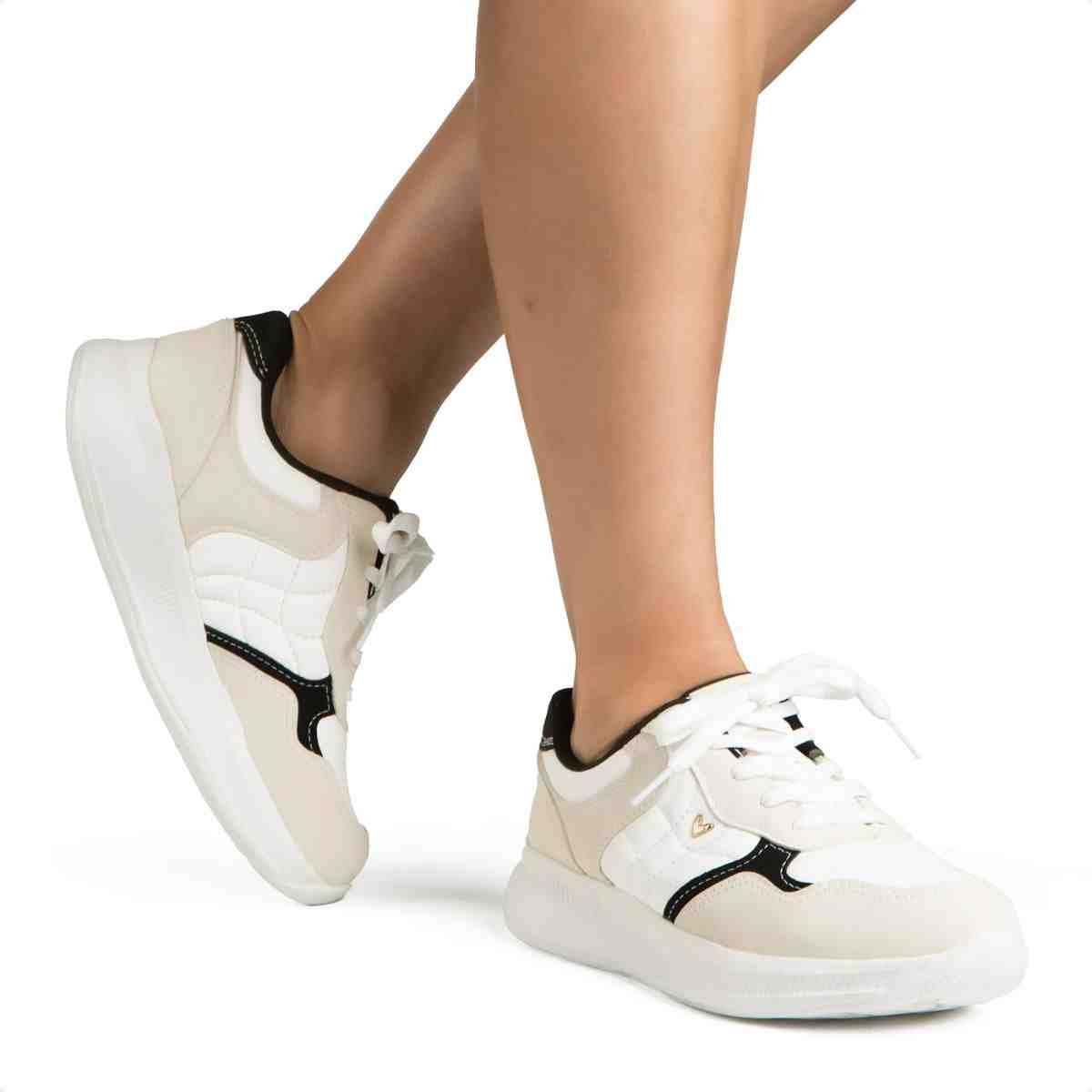 Tenis Moda Feminino Mississipi Gelo Branco/Bege 2