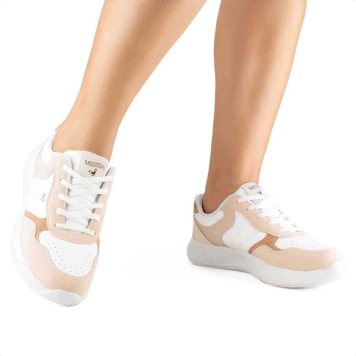 Tenis Moda Feminino Mississipi Bege Branco/Bege 2