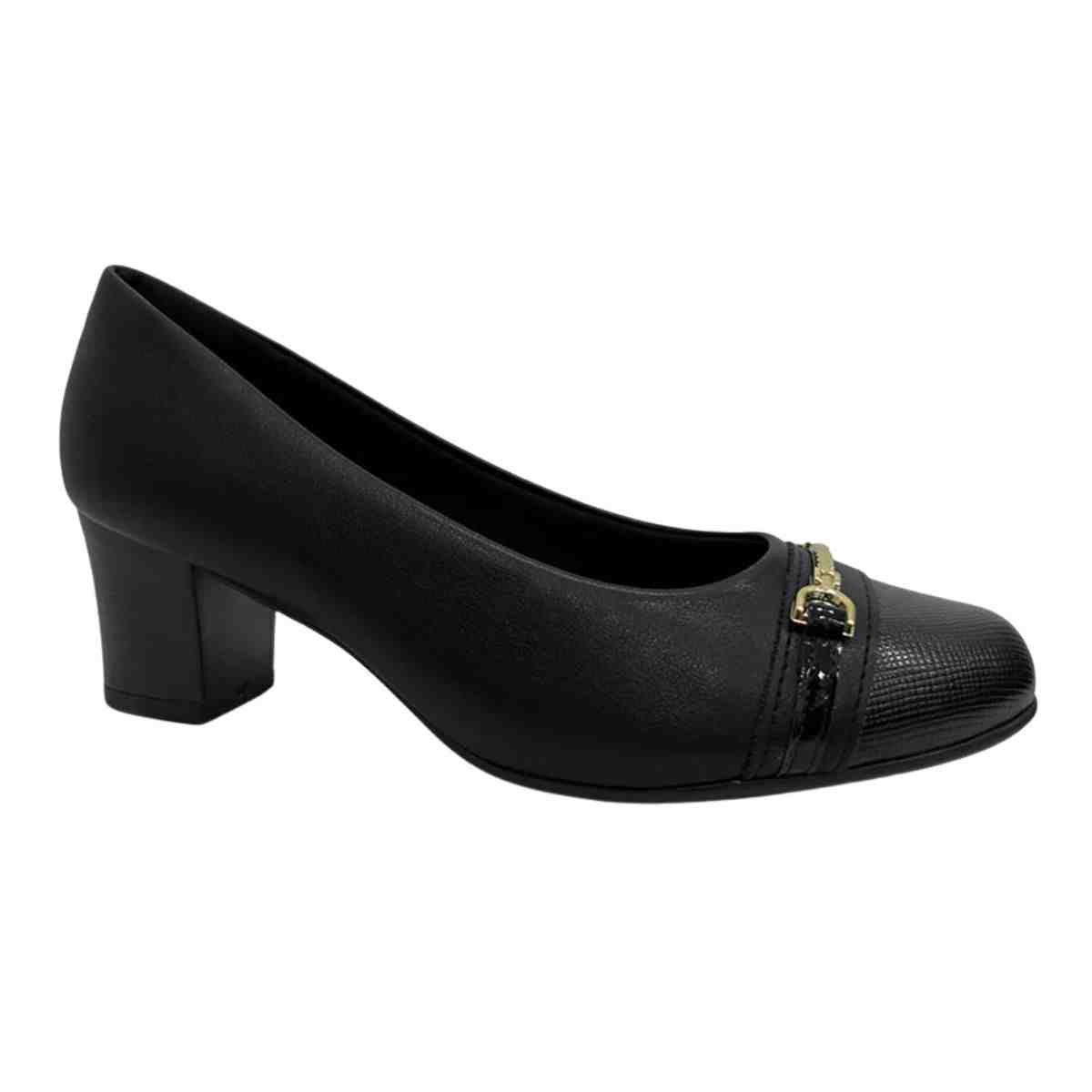 Sapato Feminino Salto Médio Grosso Piccadilly Preto Preto 2