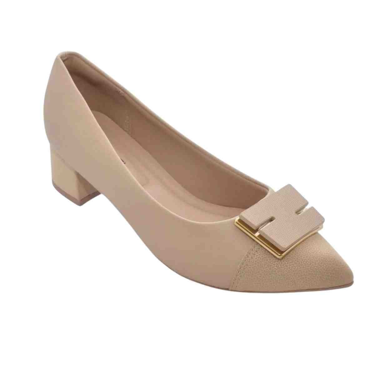 Sapato Feminino Salto Médio Grosso Piccadilly Bege Bege 2