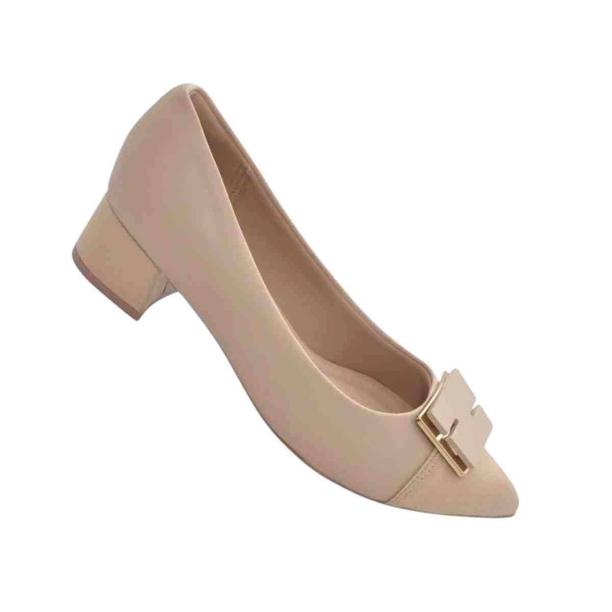 Sapato Feminino Salto Médio Grosso Piccadilly Bege Bege 6