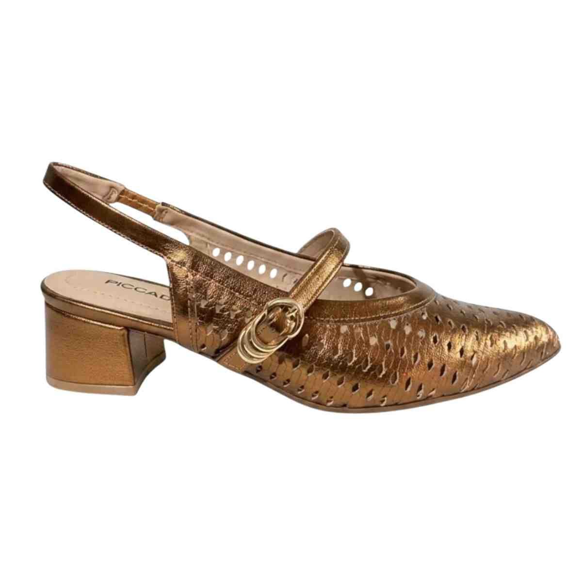 Sapato Feminino Salto Médio Grosso Piccadilly Dourado