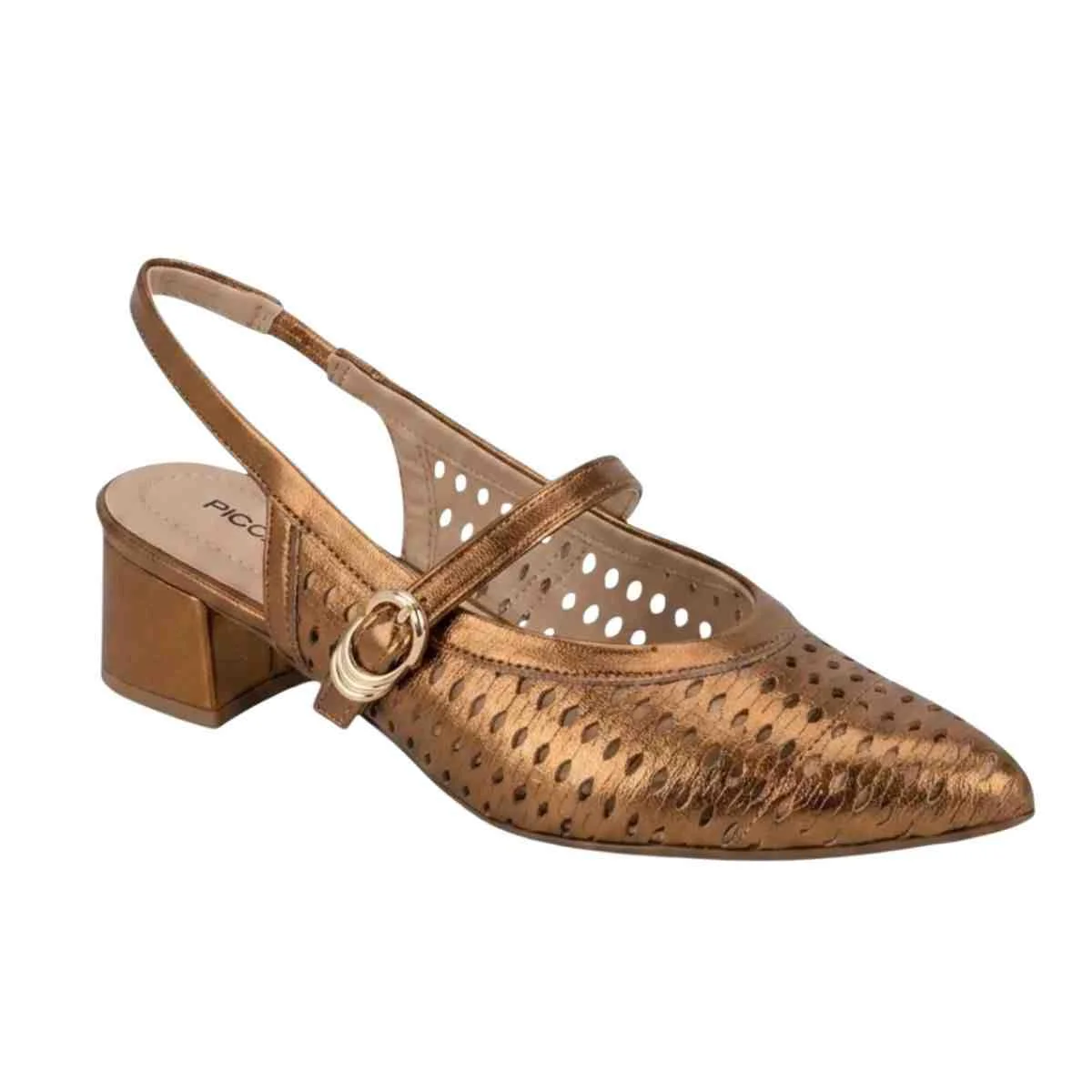 Sapato Feminino Salto Médio Grosso Piccadilly Dourado Dourado 2