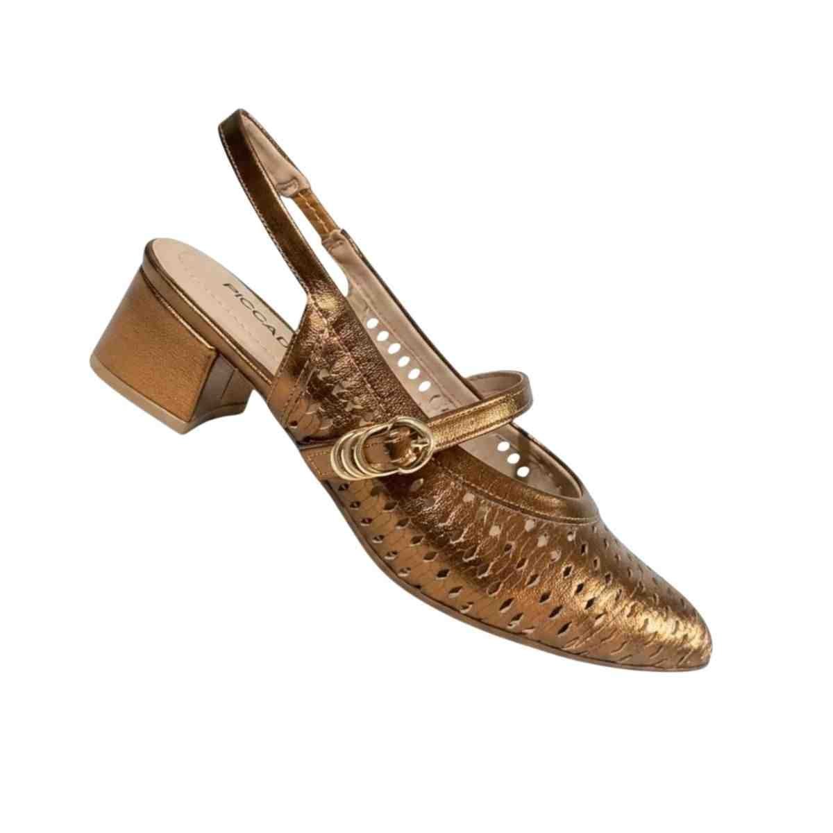 Sapato Feminino Salto Médio Grosso Piccadilly Dourado Dourado 7