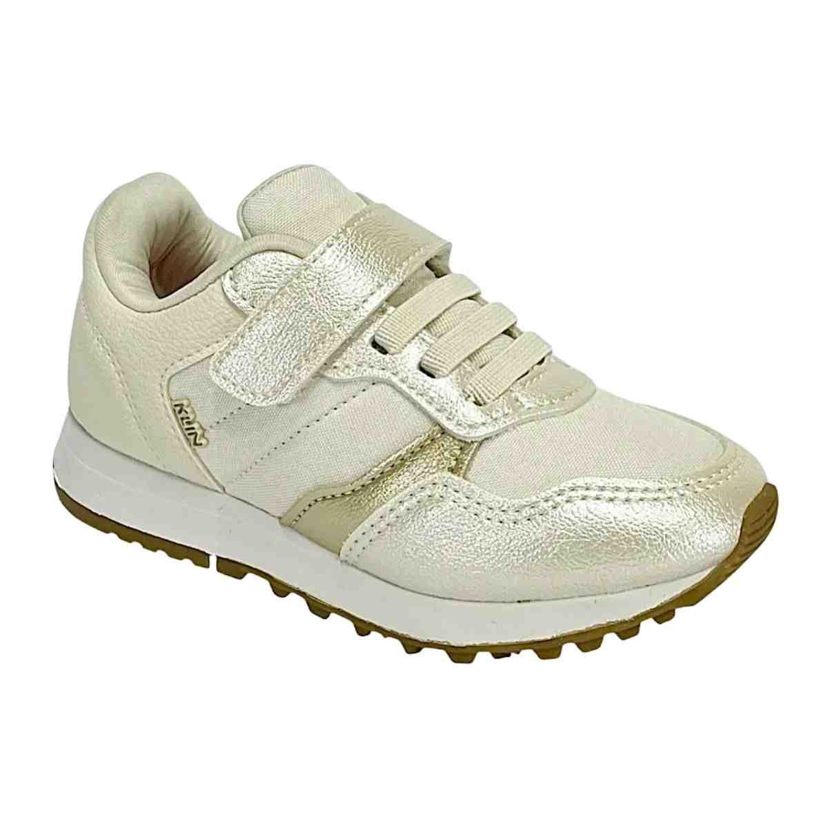 Tênis Casual Infantil Klin Walk Mini Off White Off White/Dourado 2