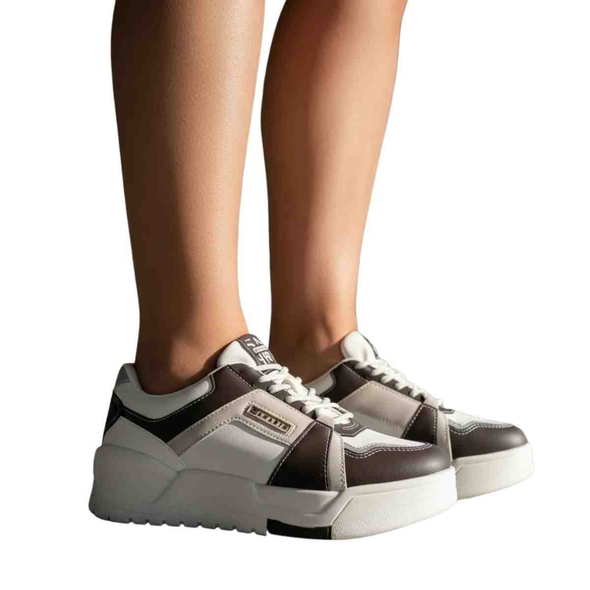 Teênis Moda Feminino Ramarim Chunky Branco E Marrom Branco/Marrom 2