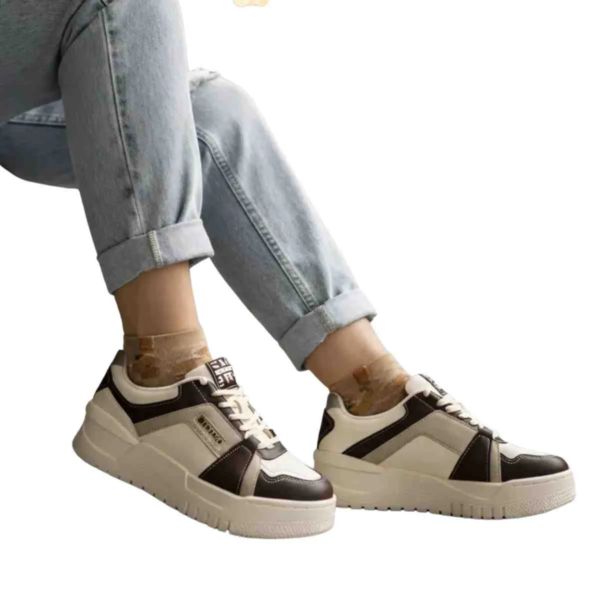 Teênis Moda Feminino Ramarim Chunky Branco E Marrom Branco/Marrom 3