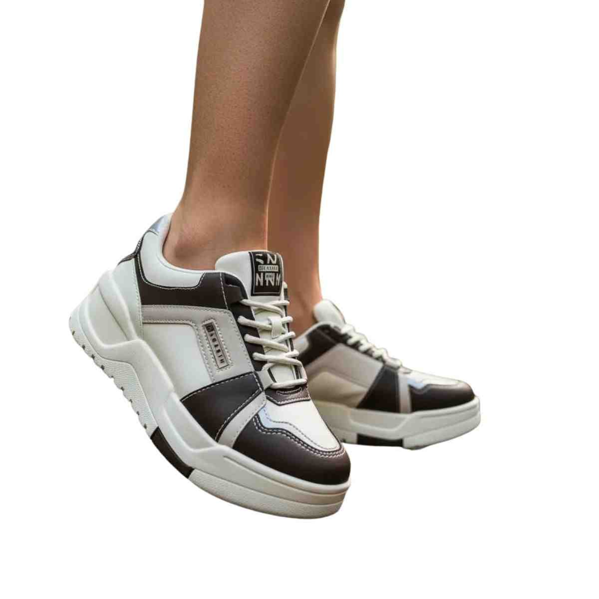 Teênis Moda Feminino Ramarim Chunky Branco E Marrom Branco/Marrom 4