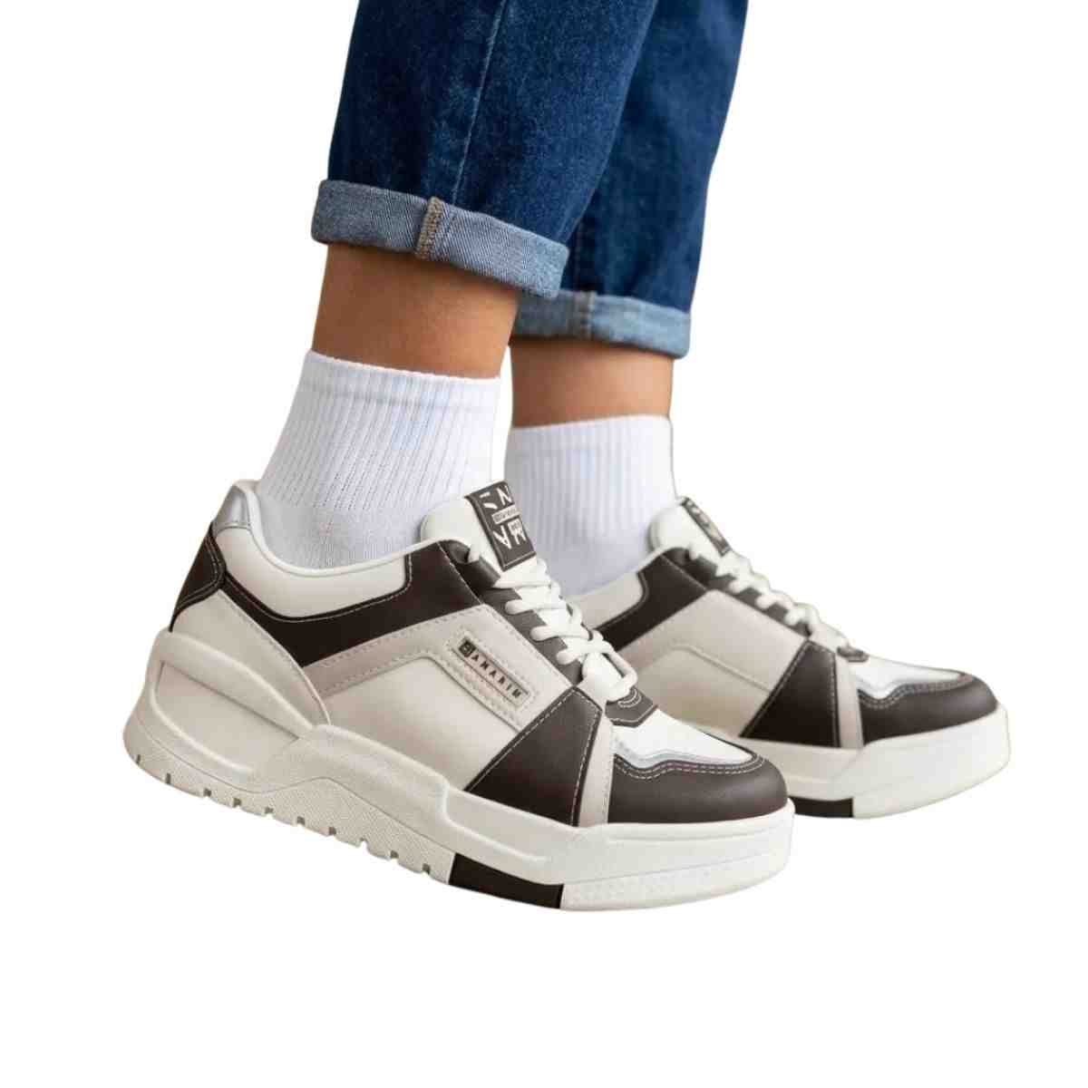 Teênis Moda Feminino Ramarim Chunky Branco E Marrom Branco/Marrom 6
